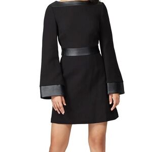 Toccin NYK Women’s Jet Black Polyester Blend Leather Sheath Dress Sz 8